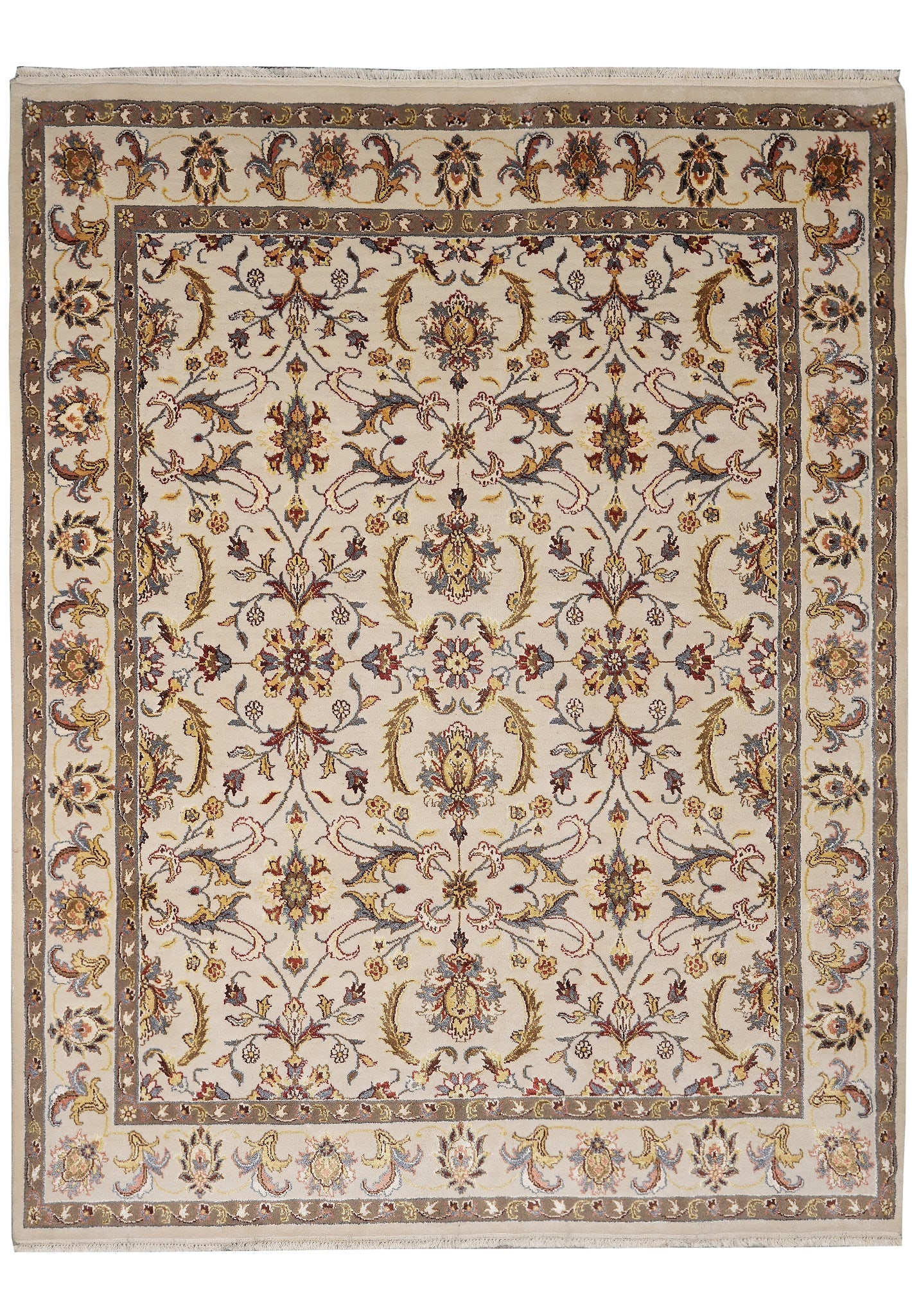 8 x 10 Handmade Wool Agra Rug Hand Knotted India: 8 x 10 Handmade Wool Agra Rug Hand Knotted India Free continental US Shipping This 8 x 10 handmade Agra rug features a traditional design and is hand-knotted in India using 100% premium wool. The rug 