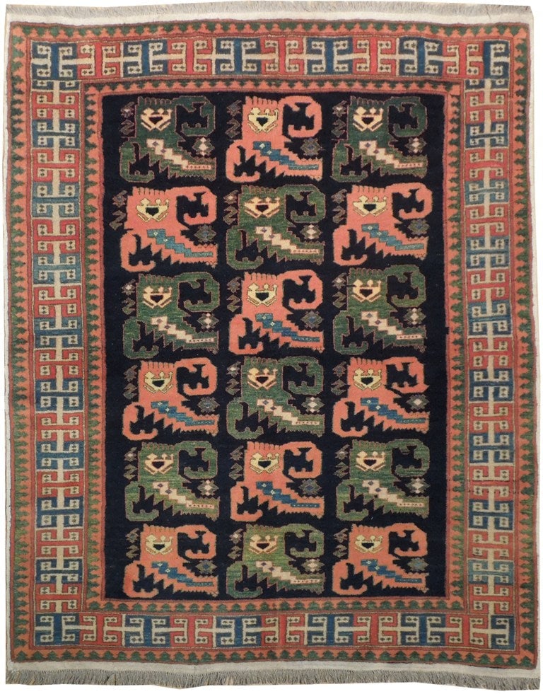 5.4 x 6.4 Afghan Kazak Rug Hand Knotted Wool Geometric Medallion: 5.4 x 6.4 Afghan Kazak Rug Hand Knotted Wool Geometric Medallion Free continental US Shipping This hand-knotted Kazak rug features a bold geometric tribal design with repeating medallion patterns and 