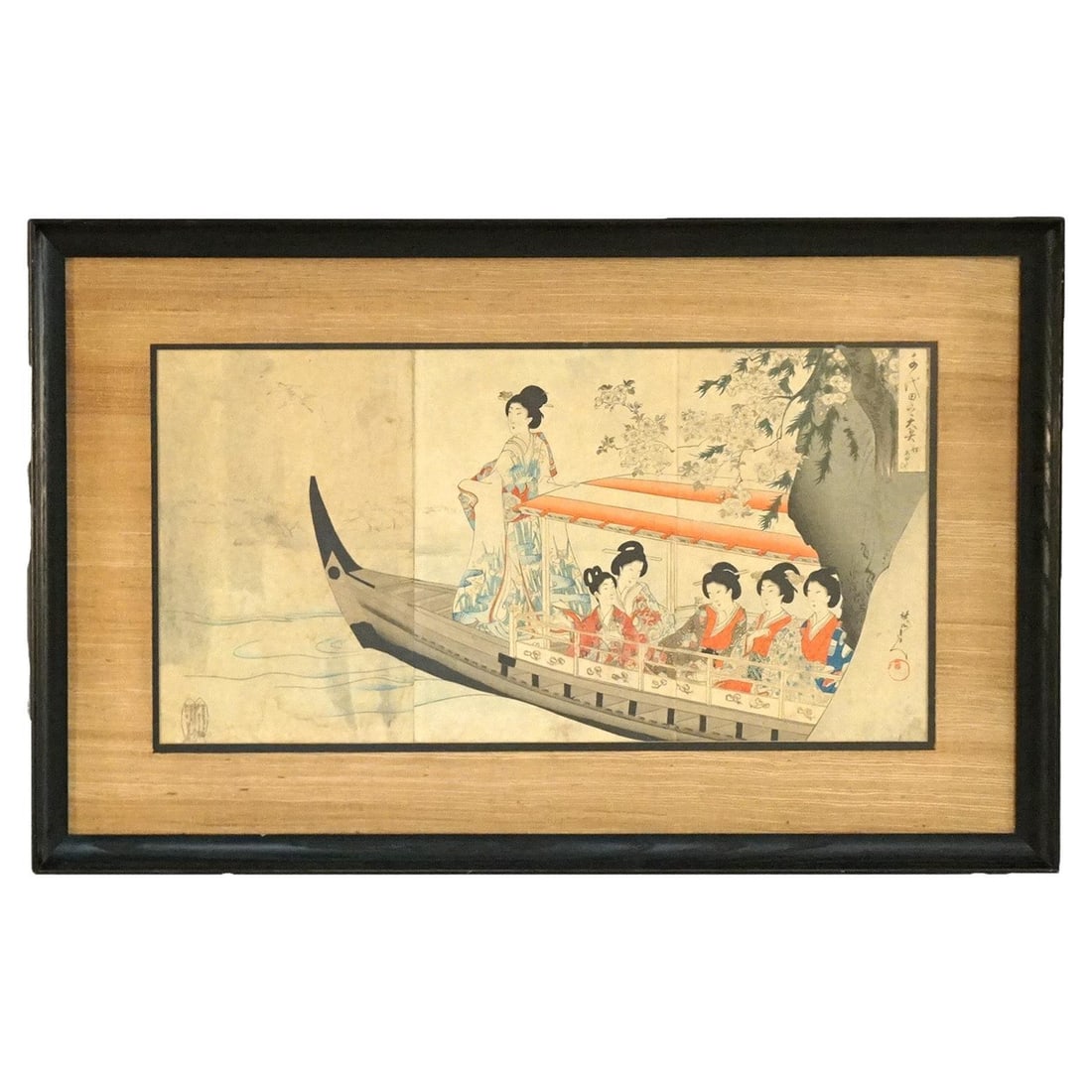 Framed Signed Japanese Woodblock Triptych Circa 1920 (1 of 10)
