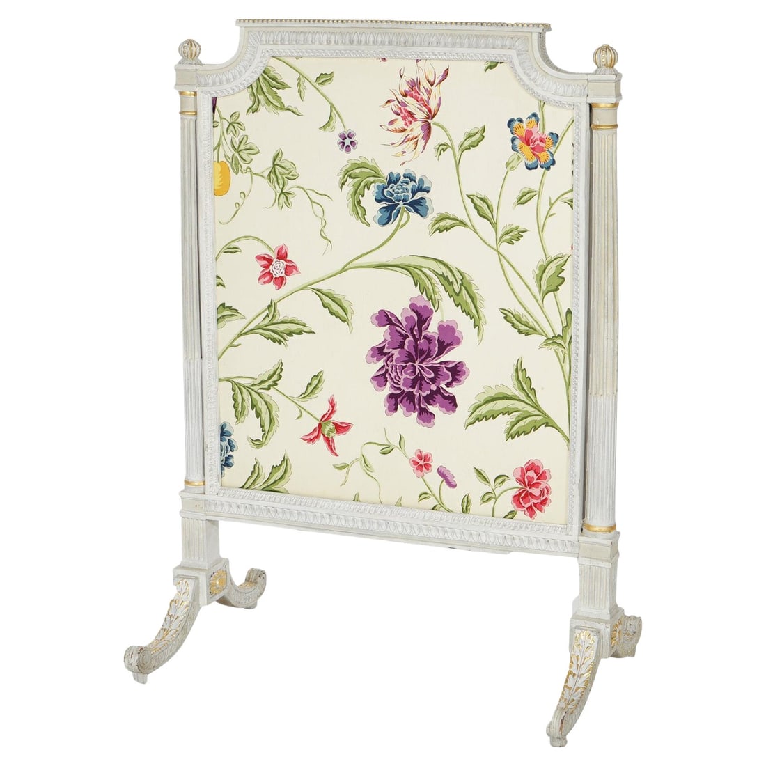 20th Century French Louis XVI Style Gilt Fire Screen with Floral Fabric (1 of 16)