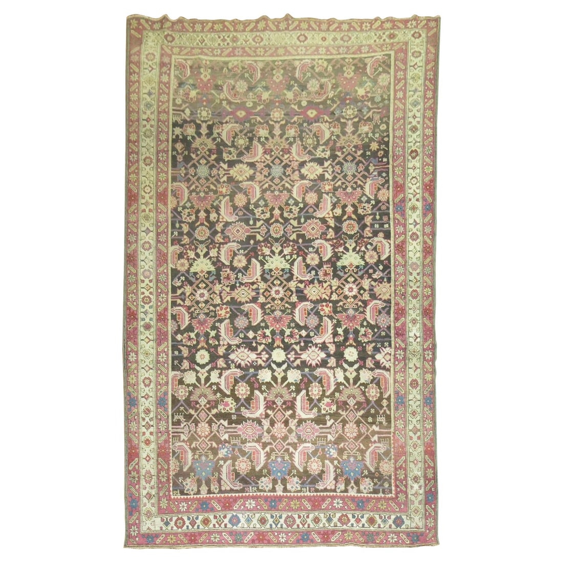 Antique Karabagh Rug Early 20th Century 74 x 130 in Wool: Antique Karabagh Rug Early 20th Century 74 x 130 in Wool This exquisite antique Karabagh rug features a Herati pattern with a rich chocolate brown colorfield accented by hints of lavender, chartreuse,