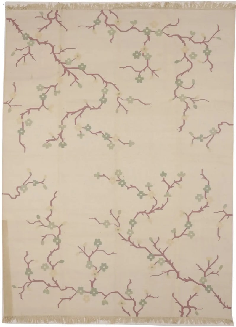 Hand-Woven Floral Dhurrie Rug 8'9 x 11'10 Modern Wool Eco-Friendly: Hand-Woven Floral Dhurrie Rug 8'9 x 11'10 Modern Wool Eco-Friendly Enhance your living space with this stunning hand-woven floral dhurrie rug, featuring a modern oriental design. Crafted from high-qua