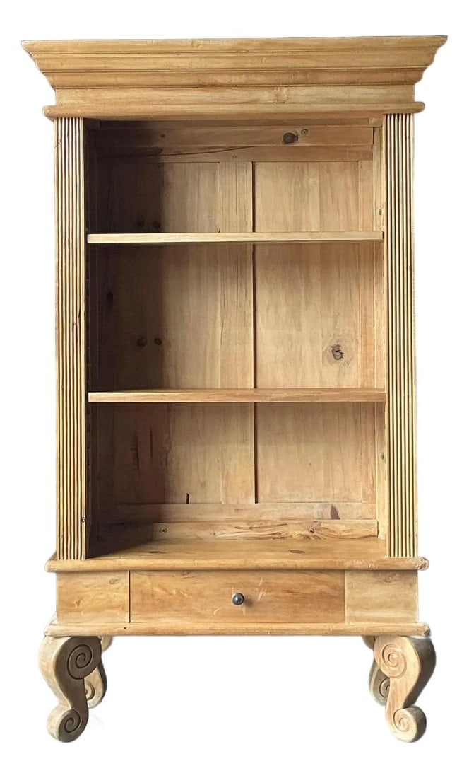Neoclassical Pine Display Cabinet With Drawer Rustic Farmhouse Style 45.5 x 16 x 76 in (1 of 5)