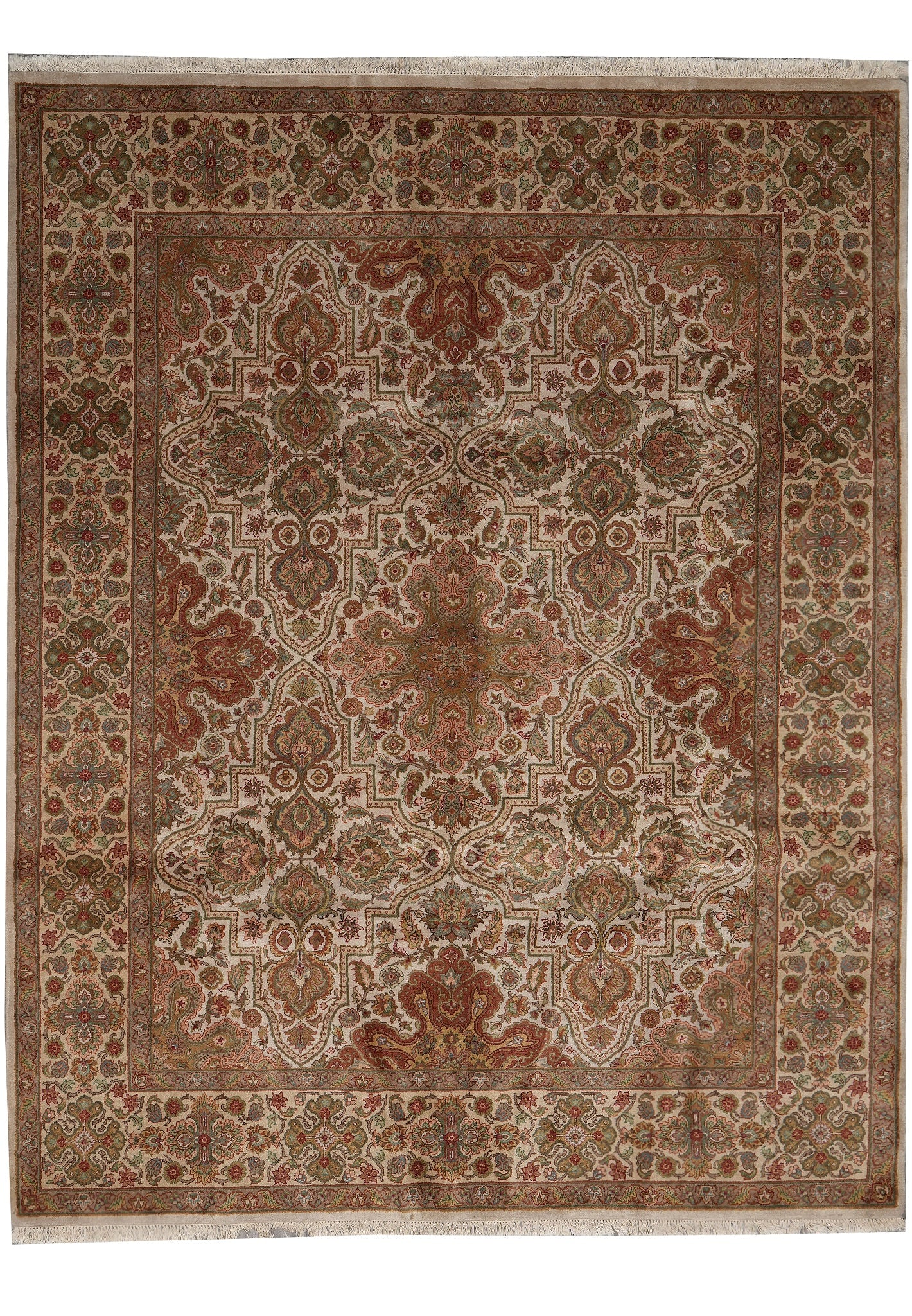 8 x 10 Handmade Pakistani Jaipur Rug Dense Weave Wool: 8 x 10 Handmade Pakistani Jaipur Rug Dense Weave Wool Free continental US Shipping This 8 x 10 handmade Jaipur-style rug features a dense weave construction and a high-density knot count for detailed 