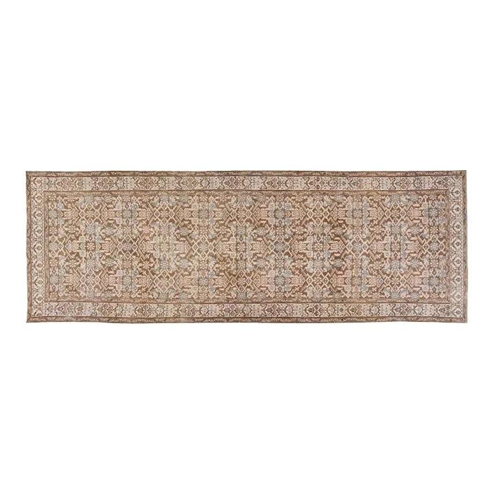 Hand-Knotted Wool Turkish Runner Rug Coffee 3'4" x 10': Hand-Knotted Wool Turkish Runner Rug Coffee 3'4" x 10' This vintage Turkish rug is hand-knotted from wool using traditional techniques, blending classic craftsmanship with a modern design sensibility.