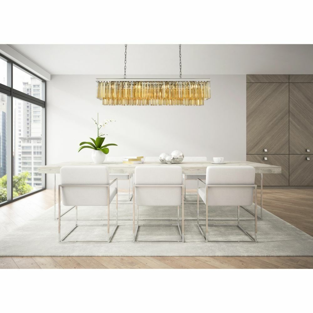 Sydney 12 Light Crystal Chandelier Polished Nickel 60 in: Sydney 12 Light Crystal Chandelier Polished Nickel 60 in Modern 12-light chandelier with a polished nickel finish and golden teak crystal accents. It is hardwired, designed for indoor use, and feature