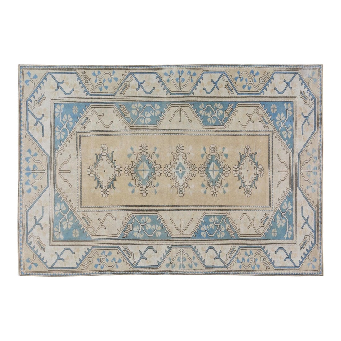 Turkish Anatolian Wool Area Rug Hand Knotted Vintage 6'7" x 6'10": Turkish Anatolian Wool Area Rug Hand Knotted Vintage 6'7" x 6'10" This vintage Turkish Anatolian rug is hand-knotted from wool using traditional techniques, showcasing skilled craftsmanship and enduri