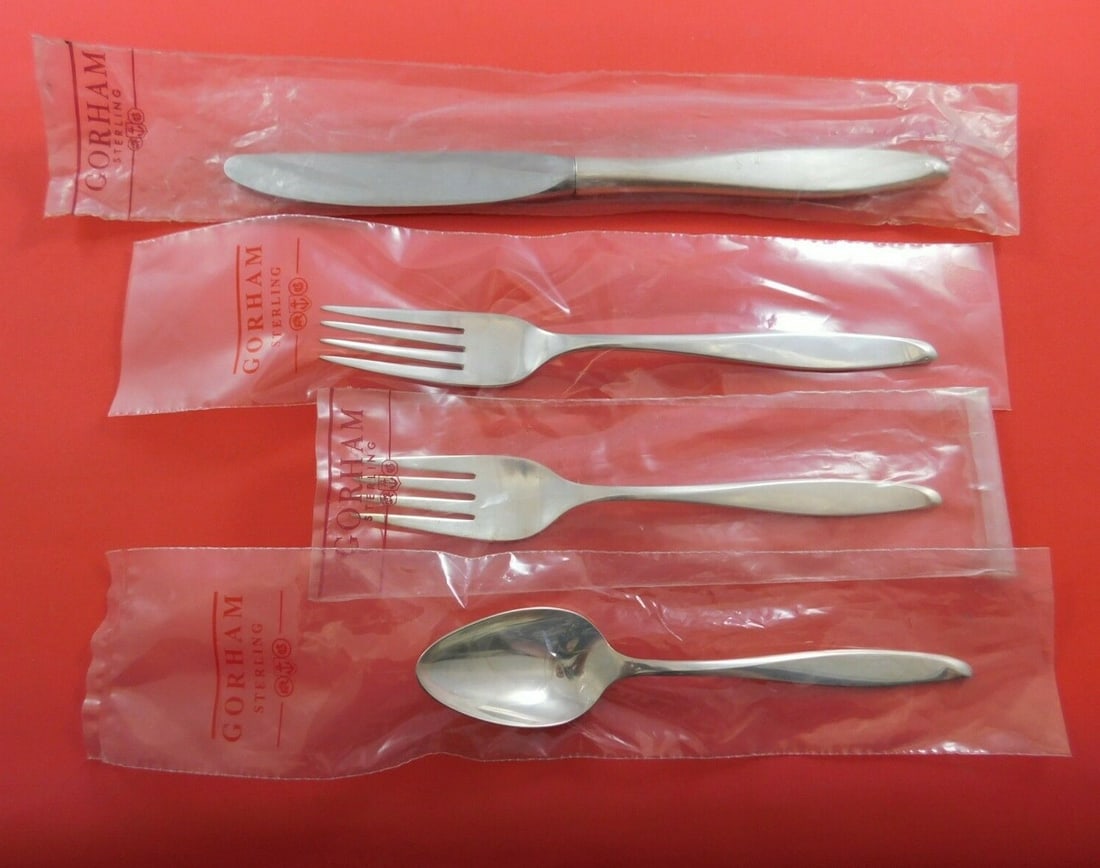 Gorham Aspen Sterling Silver 4-Piece Place Setting New: Gorham Aspen Sterling Silver 4-Piece Place Setting New Introducing the Aspen by Gorham Sterling Silver Regular Size Place Setting, a stunning addition to your dining collection. Crafted in post-1940, 