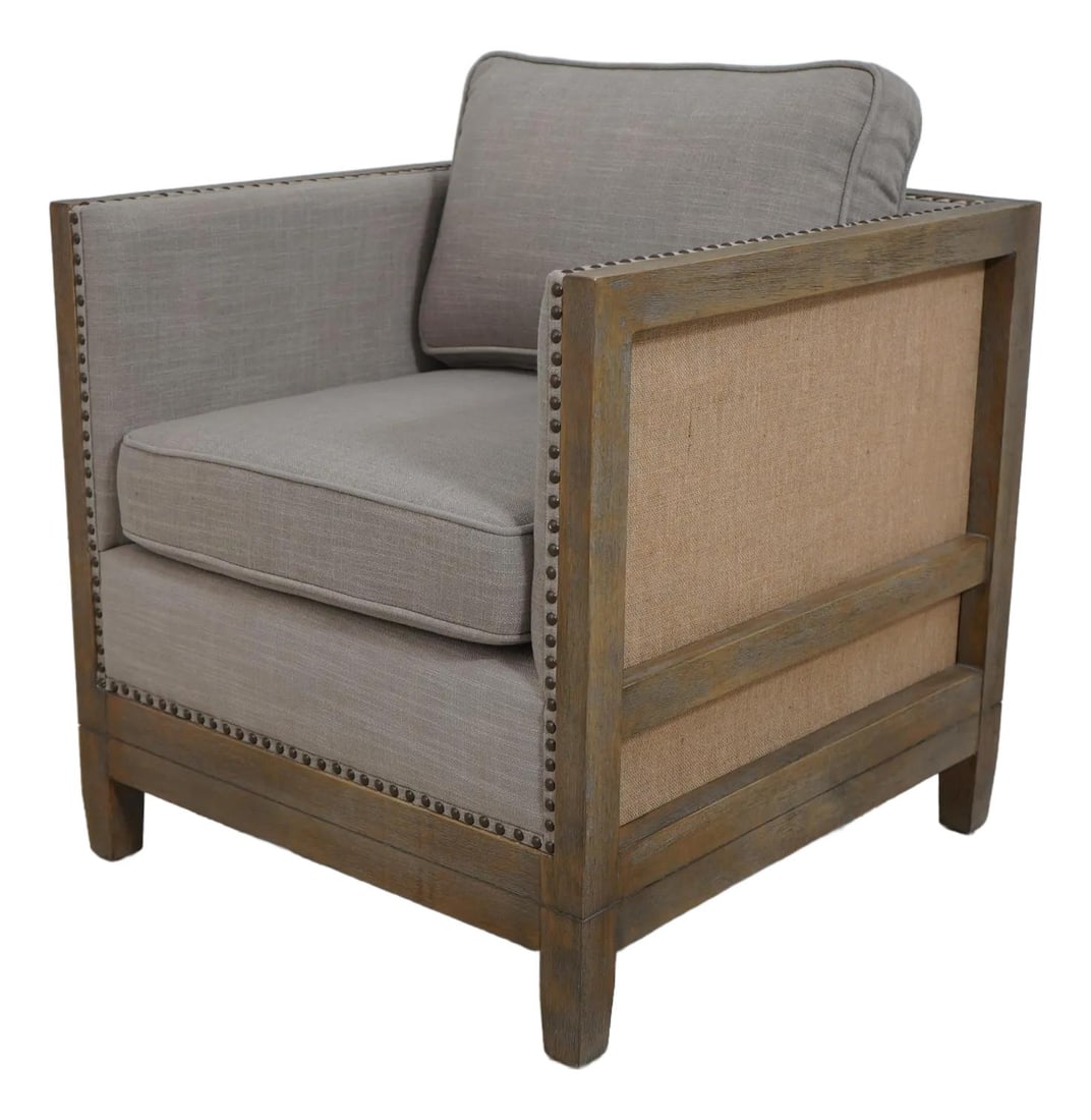 Ottermost Upholstered Cube Chair Weathered Gray Wash Burlap (1 of 10)