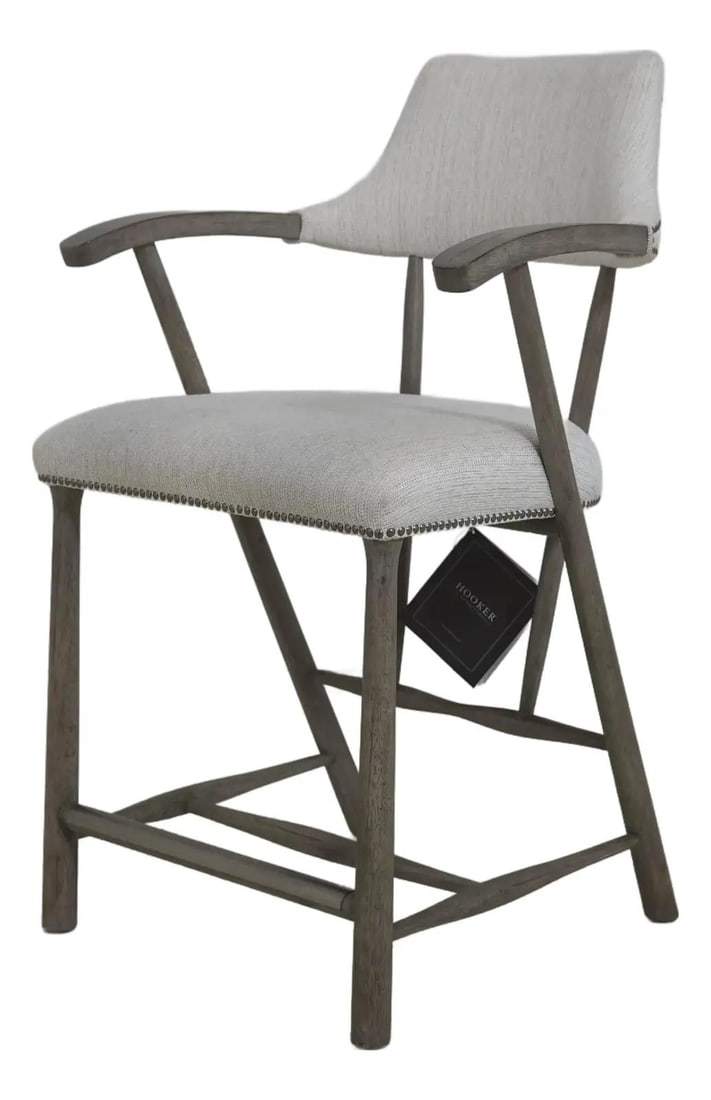 Modern Metal Counter Stool with Silver Finish and Curved Armrests (1 of 10)