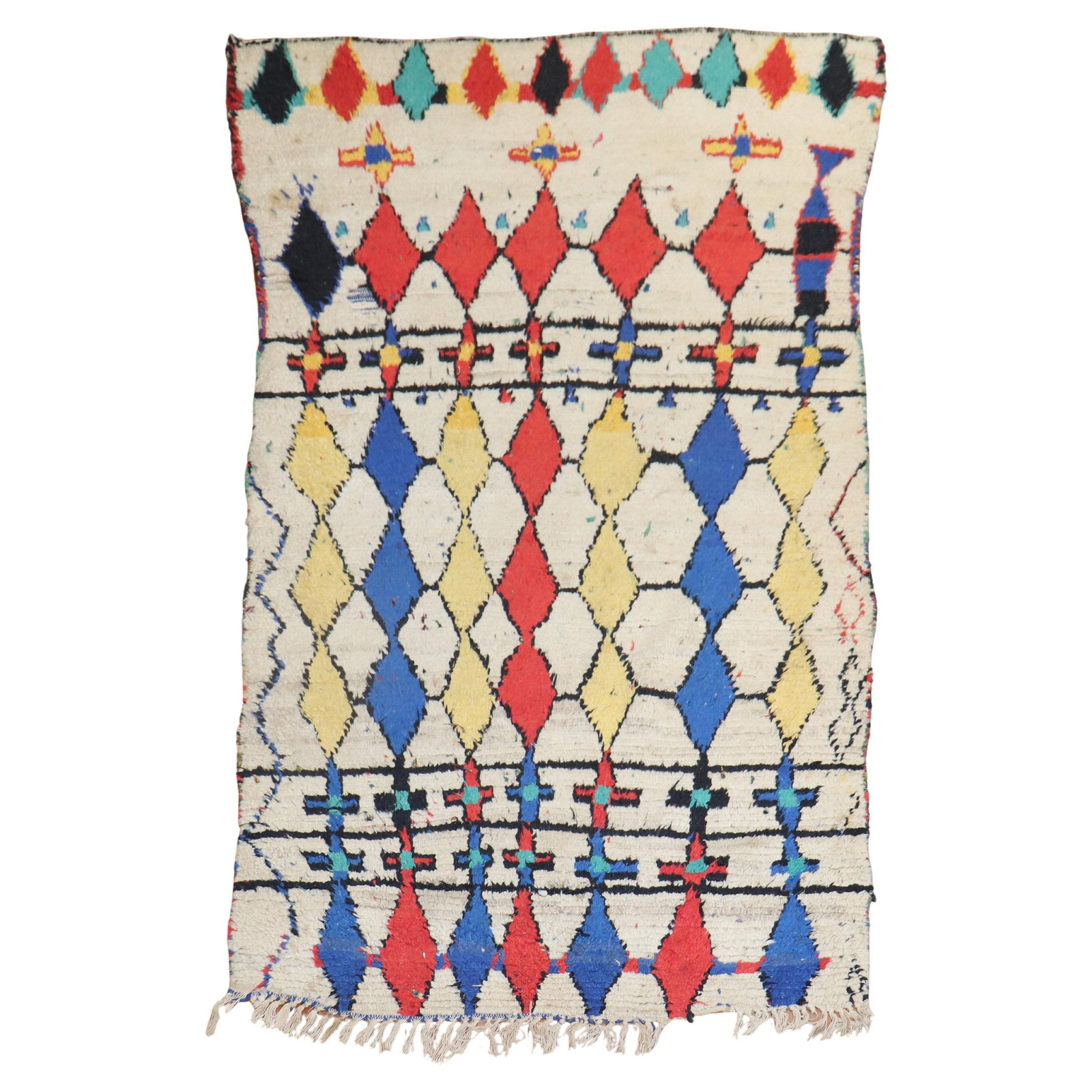 Authentic Beni Ourain Moroccan Rug Hand-Woven Wool 4'1'' x 7': Authentic Beni Ourain Moroccan Rug Hand-Woven Wool 4'1'' x 7' Discover the unique charm of this Beni Ourain Moroccan Rug, a stunning mid-century modern accent piece that will enhance your living space
