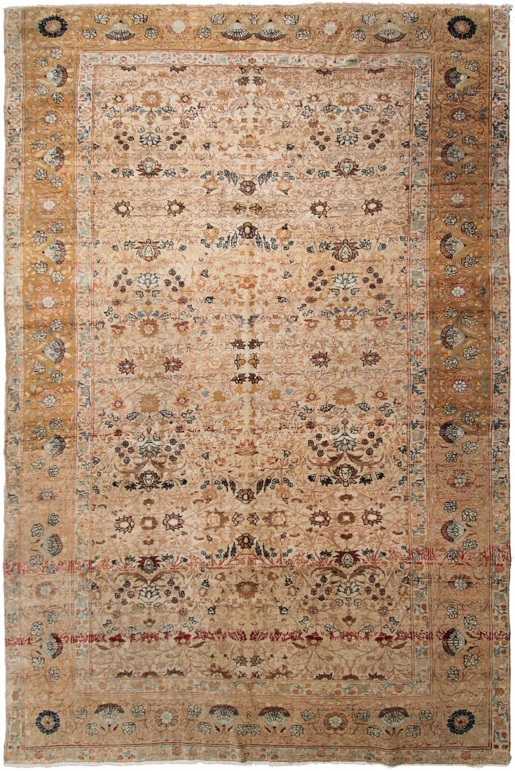 Antique Haji Jalili Tabriz Wool Rug 7x10 Ivory: Antique Haji Jalili Tabriz Wool Rug 7x10 Ivory This is an exceptional antique Persian Haji Jalili Tabriz rug, hand-knotted and dating to circa 1890. Featuring a rare overall geometric pattern with int
