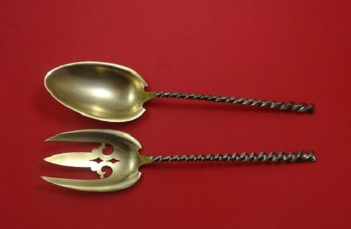 Dominick and Haff Square Twist Sterling Silver Salad Serving Set 2pc: Dominick and Haff Square Twist Sterling Silver Salad Serving Set 2pc Elevate your dining experience with this exquisite 2-piece salad serving set from Dominick & Haff, featuring the elegant Square Twi