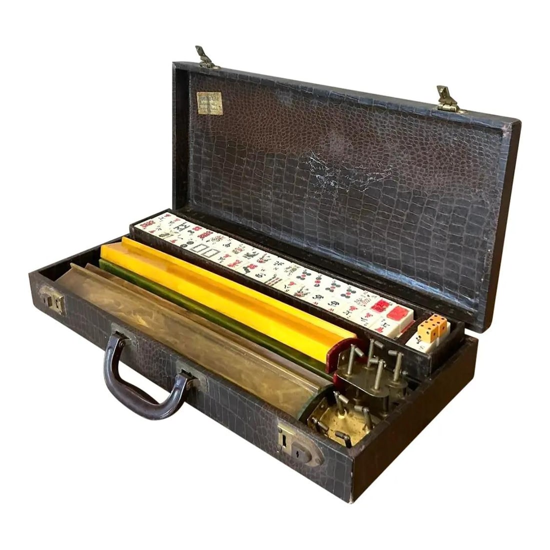 Stamped Crocodile Faux Leather Mahjong Game Set with Brass Hardware (1 of 8)