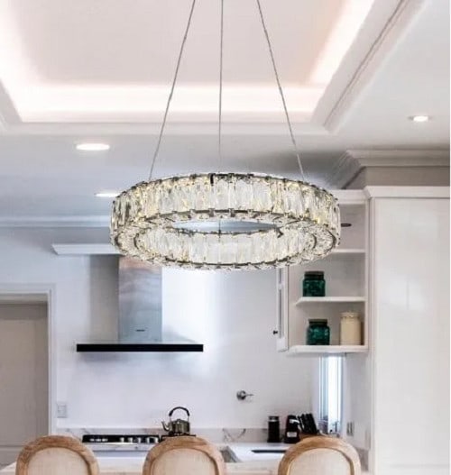 Monroe Black Crystal LED Pendant Light 17 Inch: Monroe Black Crystal LED Pendant Light 17 Inch This modern crystal chandelier features a sleek black frame and a round LED halo design, ideal for enhancing contemporary spaces such as kitchens, dining