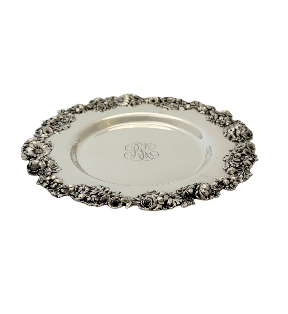 Monogrammed 925 Sterling Silver Round Floral Dish Plate (1 of 3)