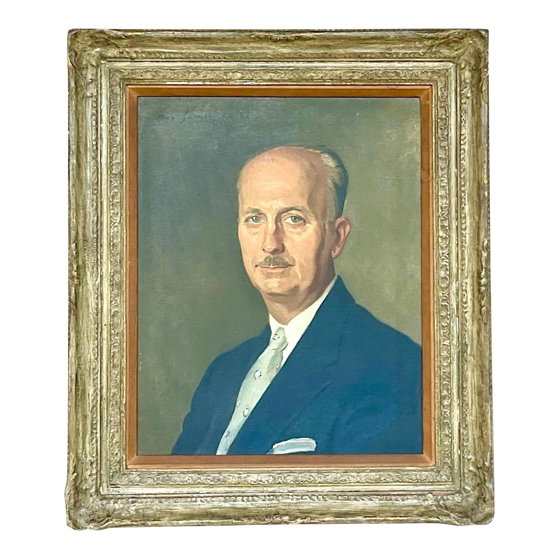 Vintage Regency Signed 1954 Oil Portrait on Canvas in Ebony Frame: Vintage Regency Signed 1954 Oil Portrait on Canvas in Ebony Frame This exquisite vintage Regency oil portrait painting showcases a chic composition from 1954, masterfully created by the artist and sig