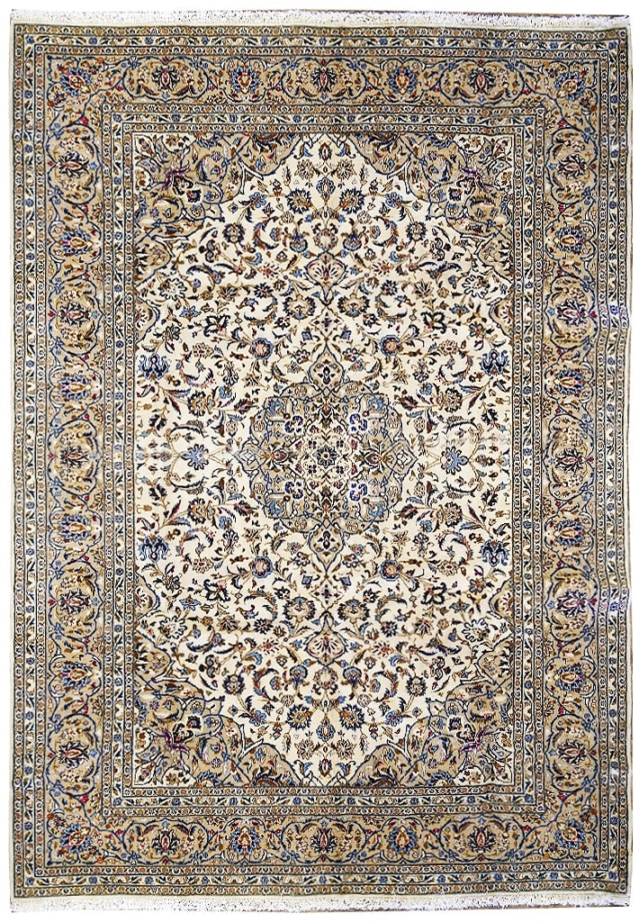 Exquisite 9.9 x 13 Semi-Antique Persian Ivory Kashan Rug: Exquisite 9.9 x 13 Semi-Antique Persian Ivory Kashan Rug Free continental US Shipping This exquisite 9.9 x 13 semi-antique Persian Kashan rug features a stunning ivory color that adds elegance to any 