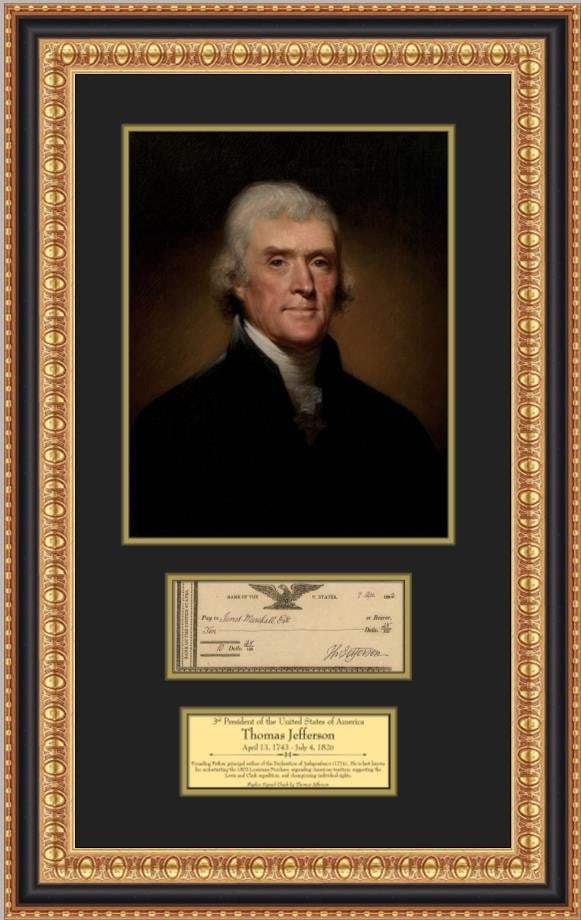 Framed Thomas Jefferson facsimile check display with portrait (1 of 4)