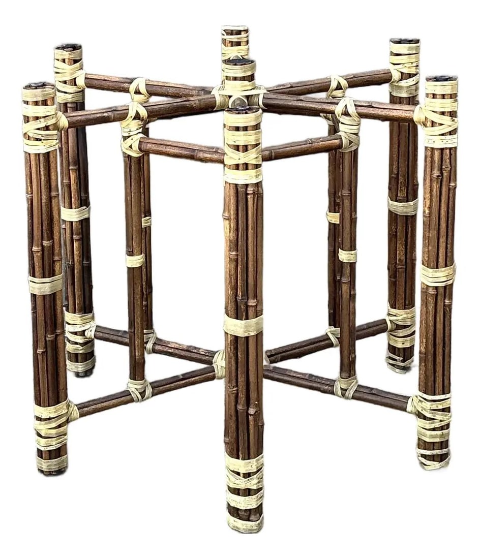 Rattan pedestal dining base with radial bundle design (1 of 10)