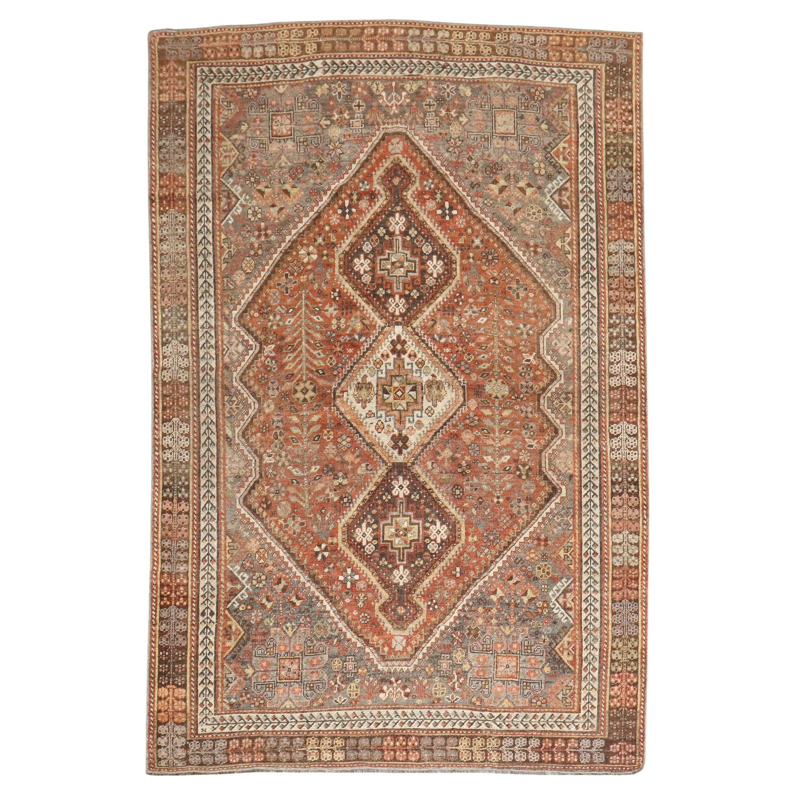 Early 20th Century Tribal Shiraz Wool Rug 5'4 x 7'7 Geometric Design: Early 20th Century Tribal Shiraz Wool Rug 5'4 x 7'7 Geometric Design This is an early 20th century Persian Shiraz tribal rug featuring a geometric design. Crafted using traditional Tabriz style techni