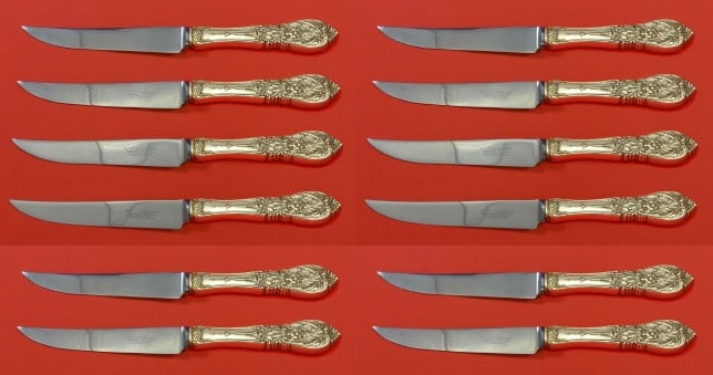 International Sterling Silver Richelieu Steak Knife Set 12 pcs 8.5 inch: International Sterling Silver Richelieu Steak Knife Set 12 pcs 8.5 inch This exquisite custom set of 12 Richelieu steak knives by International Sterling is a timeless addition to your dining experienc