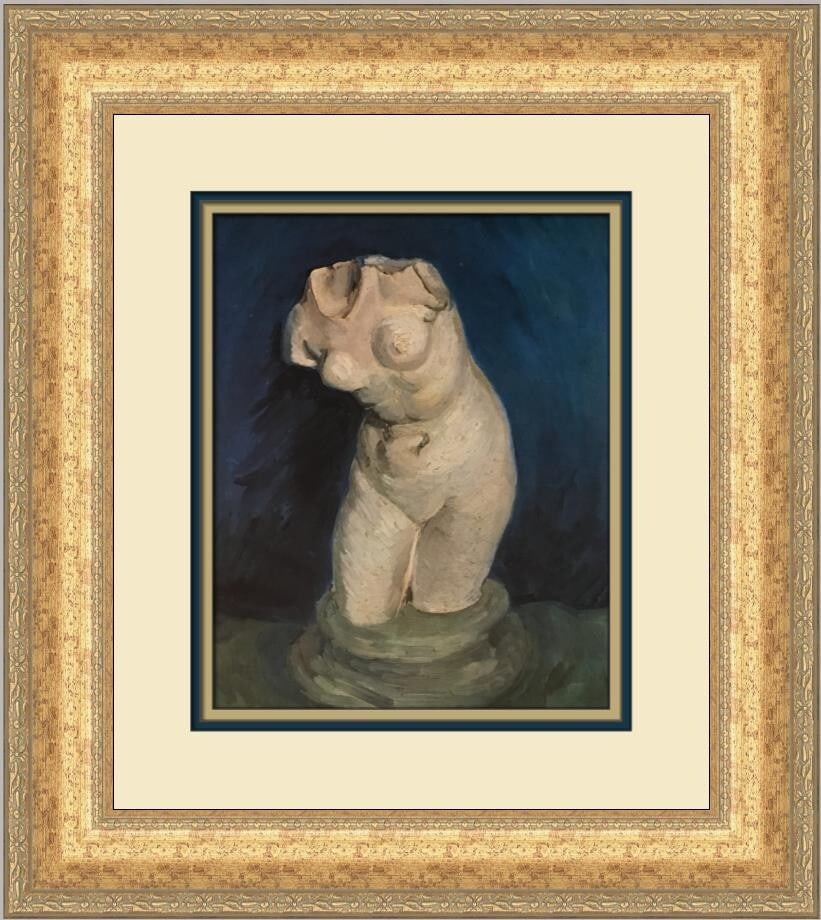 Vincent Van Gogh Female Torso Plaster Statuette Custom Framed Print: Vincent Van Gogh Female Torso Plaster Statuette Custom Framed Print This beautiful custom framed print features a plaster statuette of a female torso, created by the renowned artist Vincent van Gogh. 