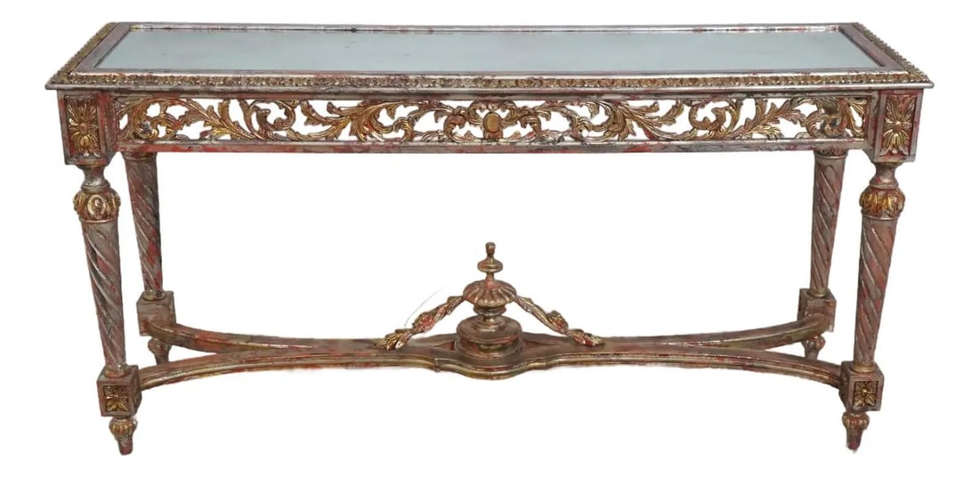Carved French Style Console Table with Mirror Top 64w x 19d x 32h (1 of 10)