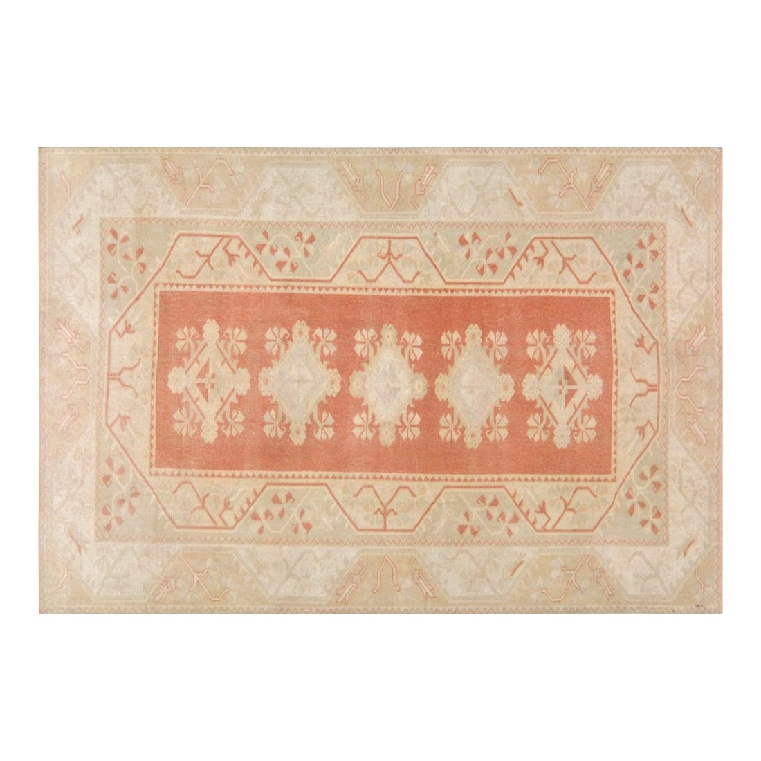 Hand-Knotted Wool Area Rug in Anatolian Turkish Style 5'3" x 8': Hand-Knotted Wool Area Rug in Anatolian Turkish Style 5'3" x 8' This vintage Turkish Anatolian rug is hand-knotted from wool using traditional techniques, showcasing enduring craftsmanship and a timel