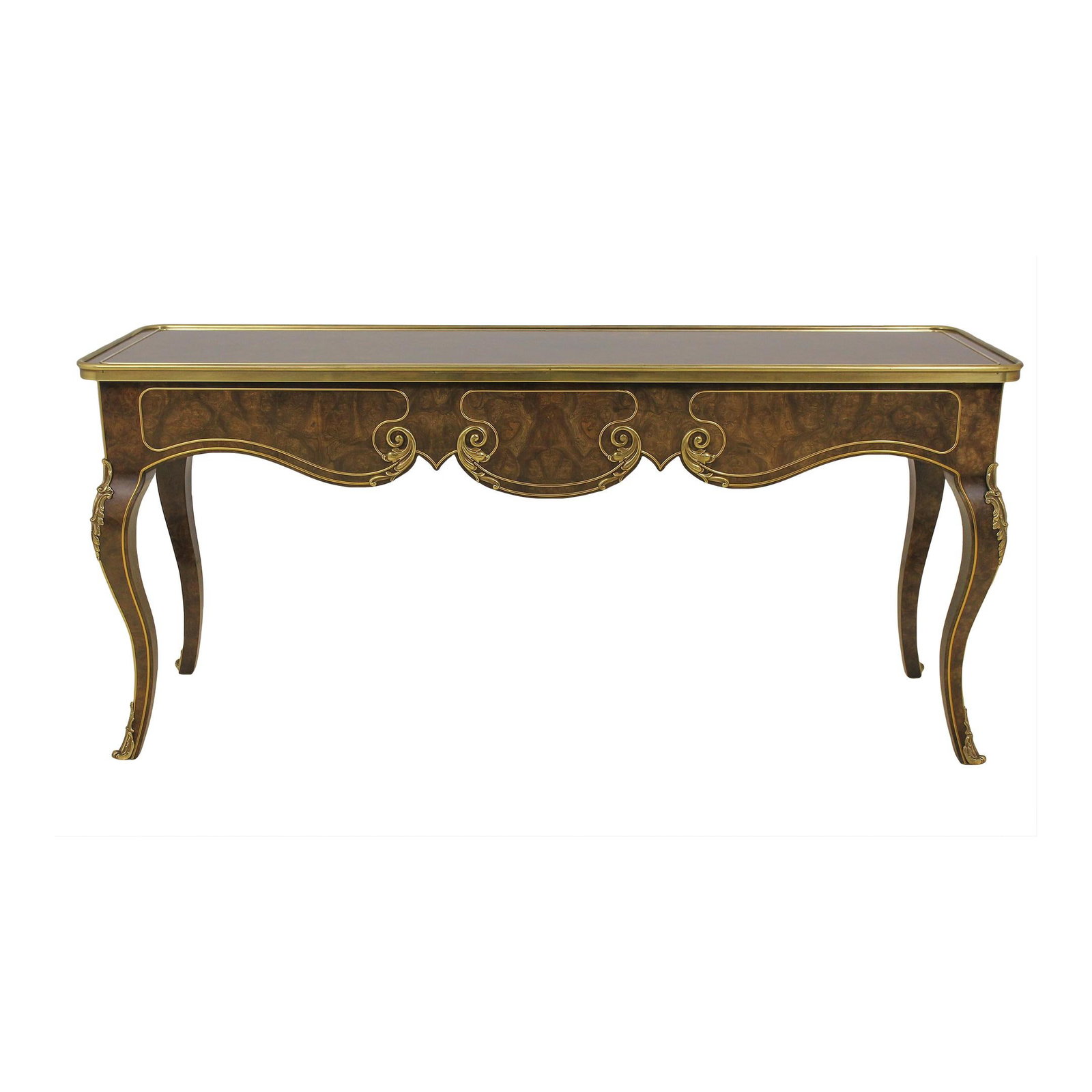 Mastercraft French Louis XV Walnut Sofa Table with Brass Ormolu Trim (1 of 10)