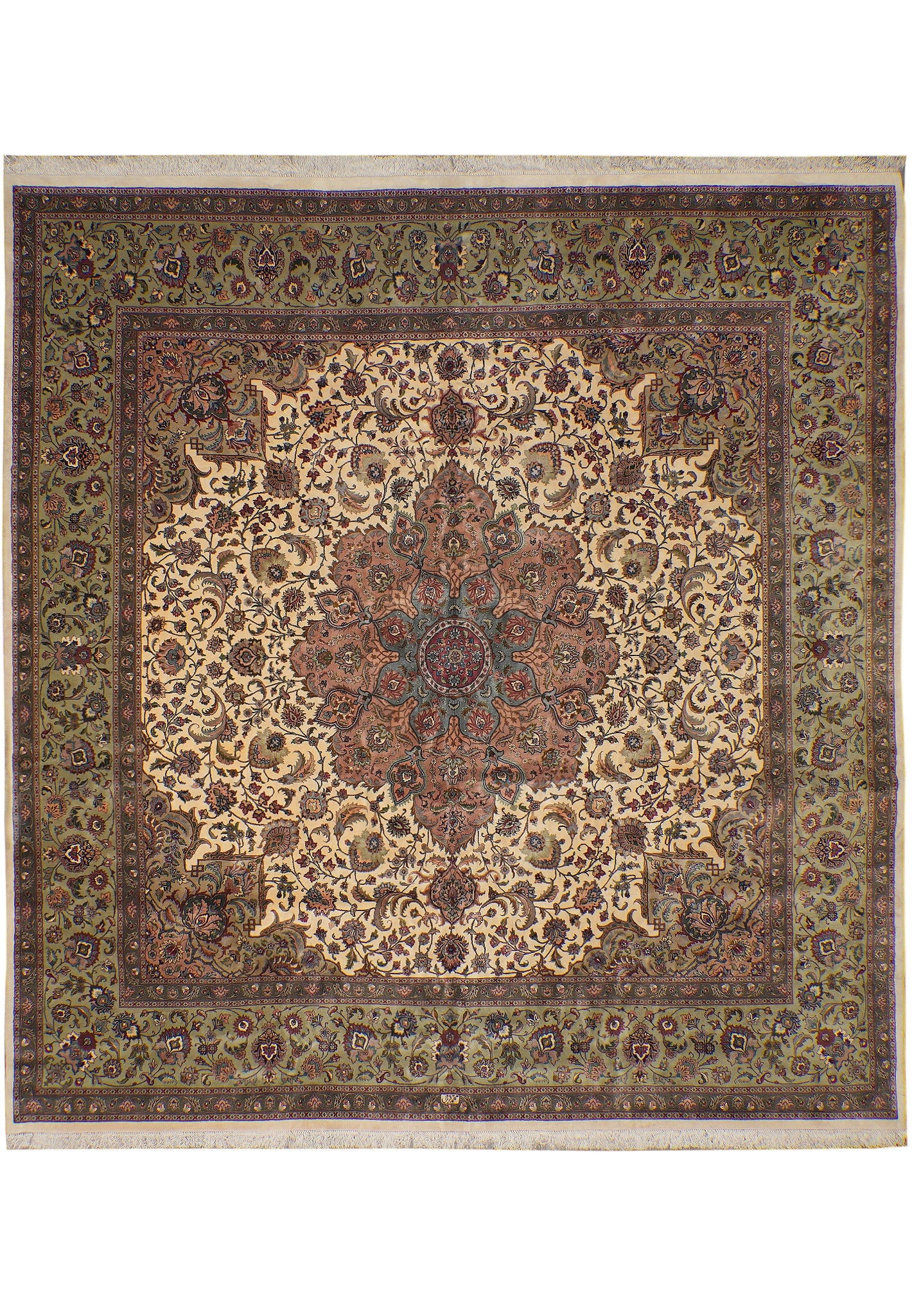 12 x 12.7 Signed Persian Tabriz Rug Iran 400 KPSI: 12 x 12.7 Signed Persian Tabriz Rug Iran 400 KPSI Free continental US Shipping This is a rare, one-of-a-kind authentic fine signed Persian Tabriz rug from Iran, hand-knotted in Tabriz with a highly in