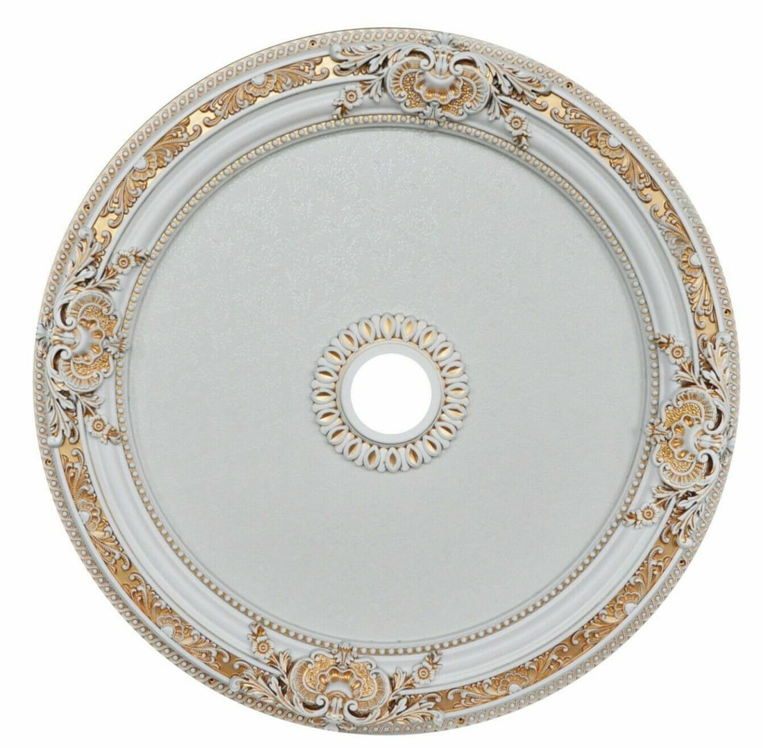 Artistry 36 Inch Antique White Ceiling Medallion: Artistry 36 Inch Antique White Ceiling Medallion This 36-inch round decorative ceiling medallion in antique white is designed to add elegance and sophistication to any indoor space. Crafted from a spe