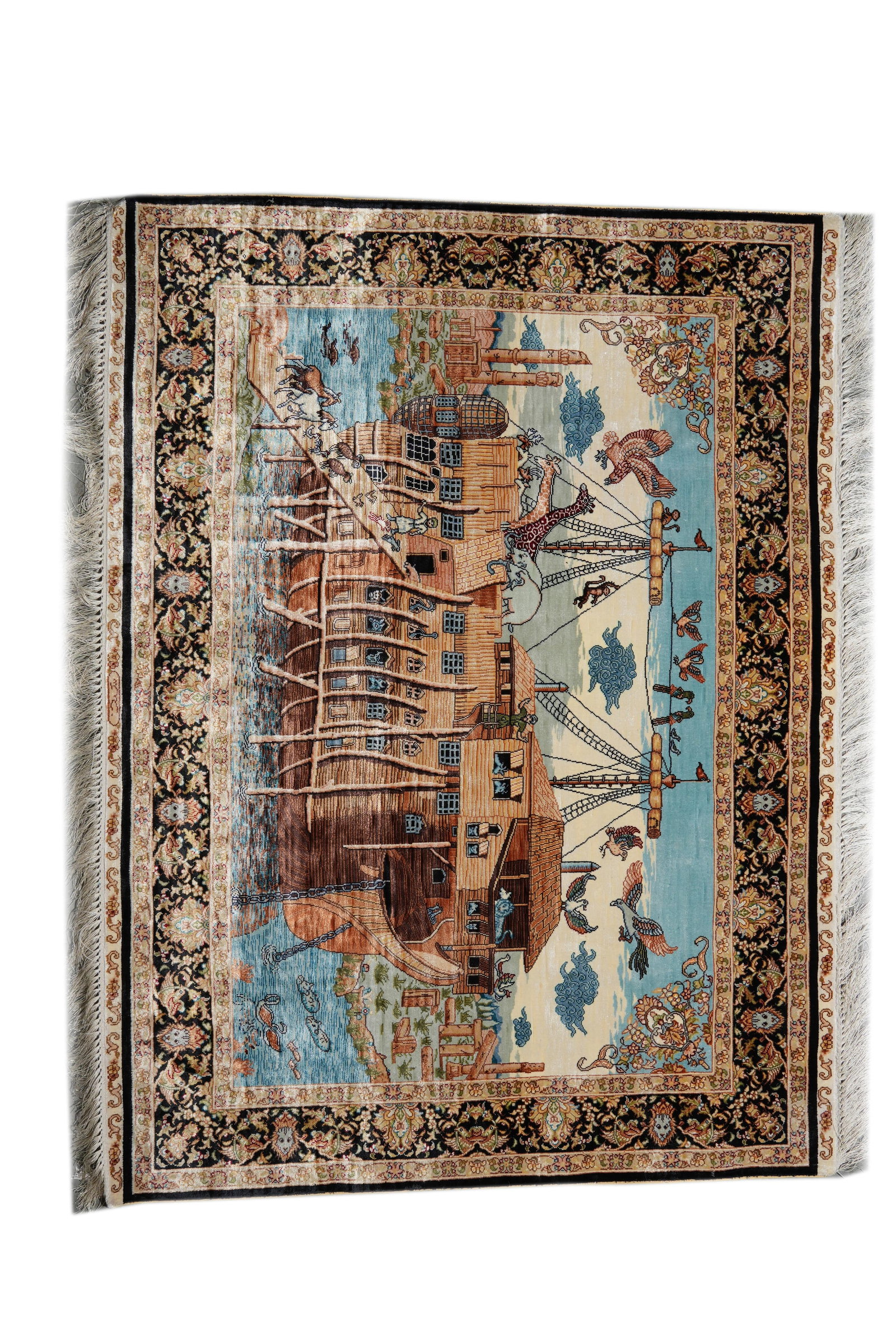 4.5 x 3.4 Handwoven Bamboo Silk Scenery Rug Wall Hanging (1 of 12)