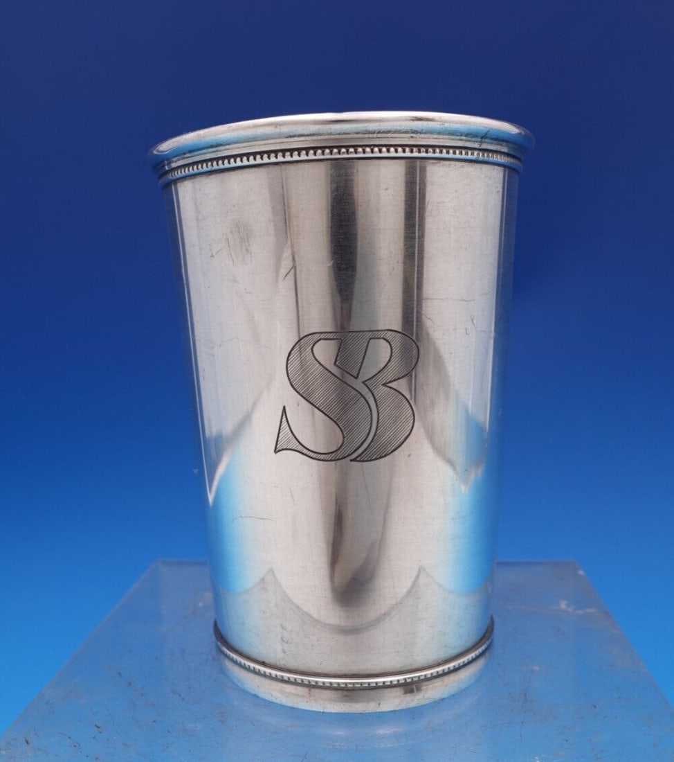 Tiffany & Co Sterling Silver Mint Julep Cup Monogrammed SB Faneuil: Tiffany & Co Sterling Silver Mint Julep Cup Monogrammed SB Faneuil This exquisite Tiffany & Co. Sterling Silver Mint Julep Cup features the elegant Faneuil pattern, dating back to the early to mid-20t