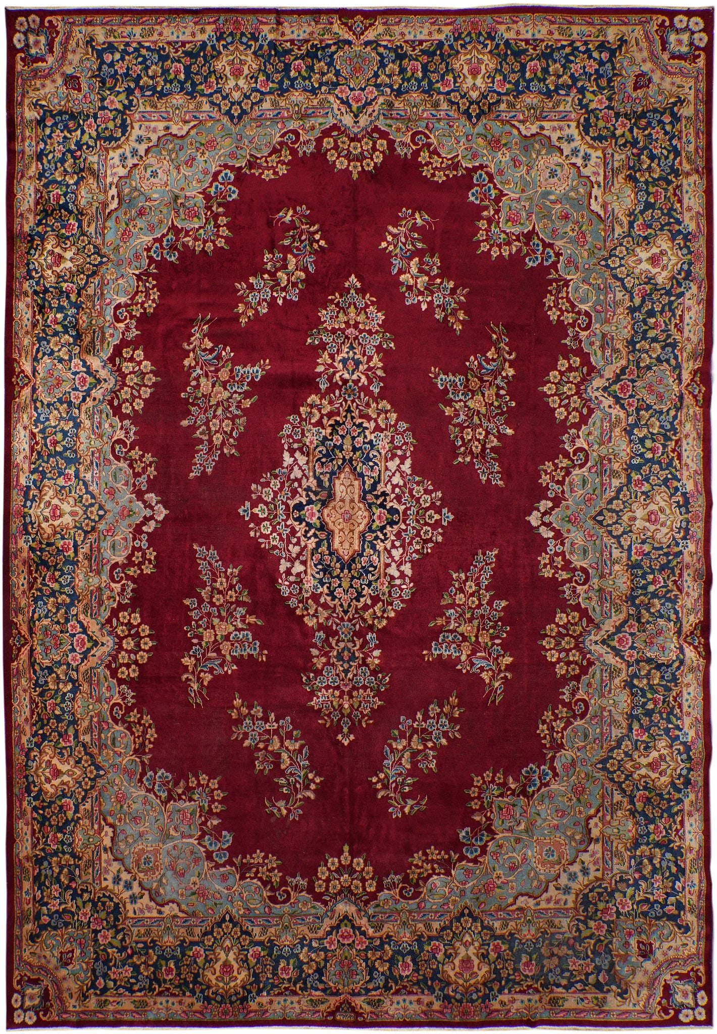 11.8 x 16.6 Old Persian Kerman Handmade Wool Silk Rug: 11.8 x 16.6 Old Persian Kerman Handmade Wool Silk Rug Free continental US Shipping Old Persian Kerman rug in an oversize format, handmade from wool and silk with a contemporary luxury design. It featu