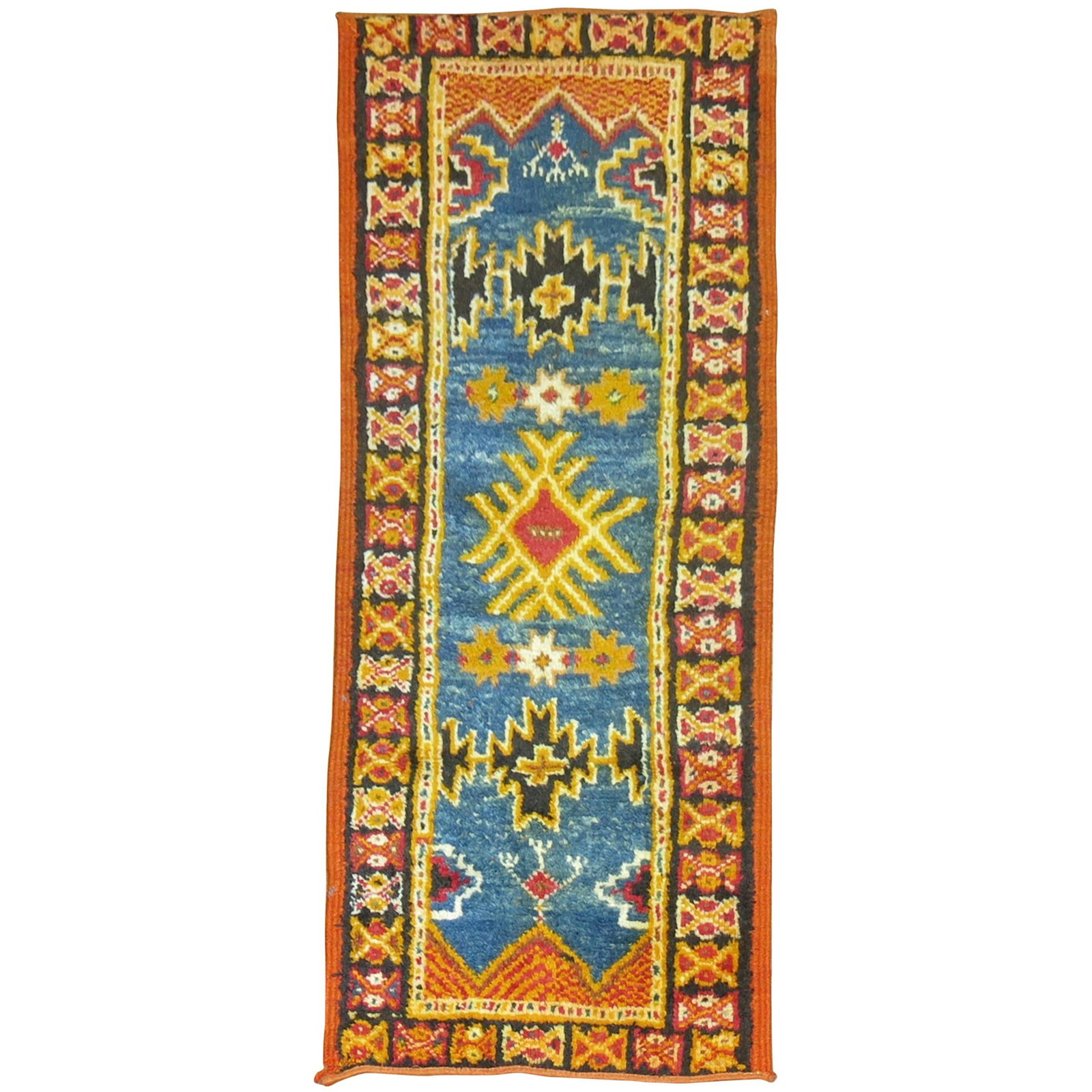 Unique Blue Hand-Woven Vintage Moroccan Rug 24 x 57 Mid-Century Modern: Unique Blue Hand-Woven Vintage Moroccan Rug 24 x 57 Mid-Century Modern This exquisite Blue Vintage Moroccan Rug showcases a unique mid-century modern design, crafted from high-quality hand-woven wool.