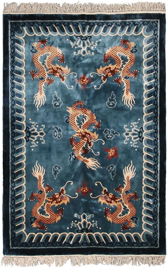 Vintage 4x6 Silk Chinese Dragon Tapestry Rug (1 of 12)
