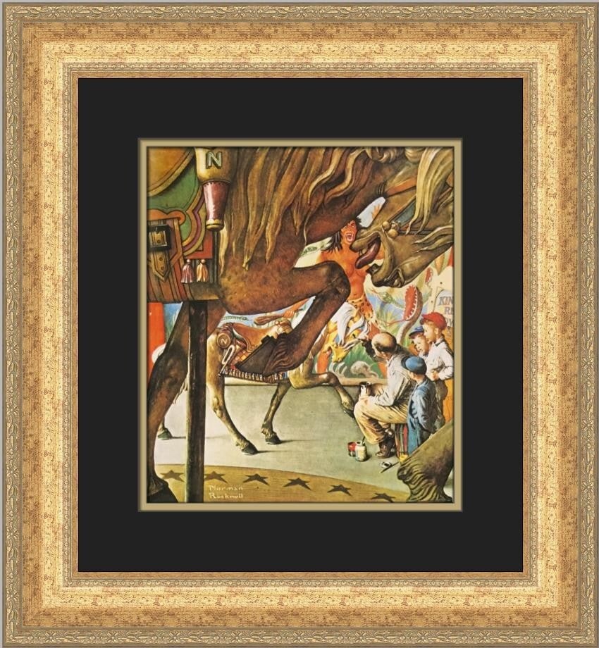 Norman Rockwell Carousel Horses Custom Framed Print 1979 (1 of 2)