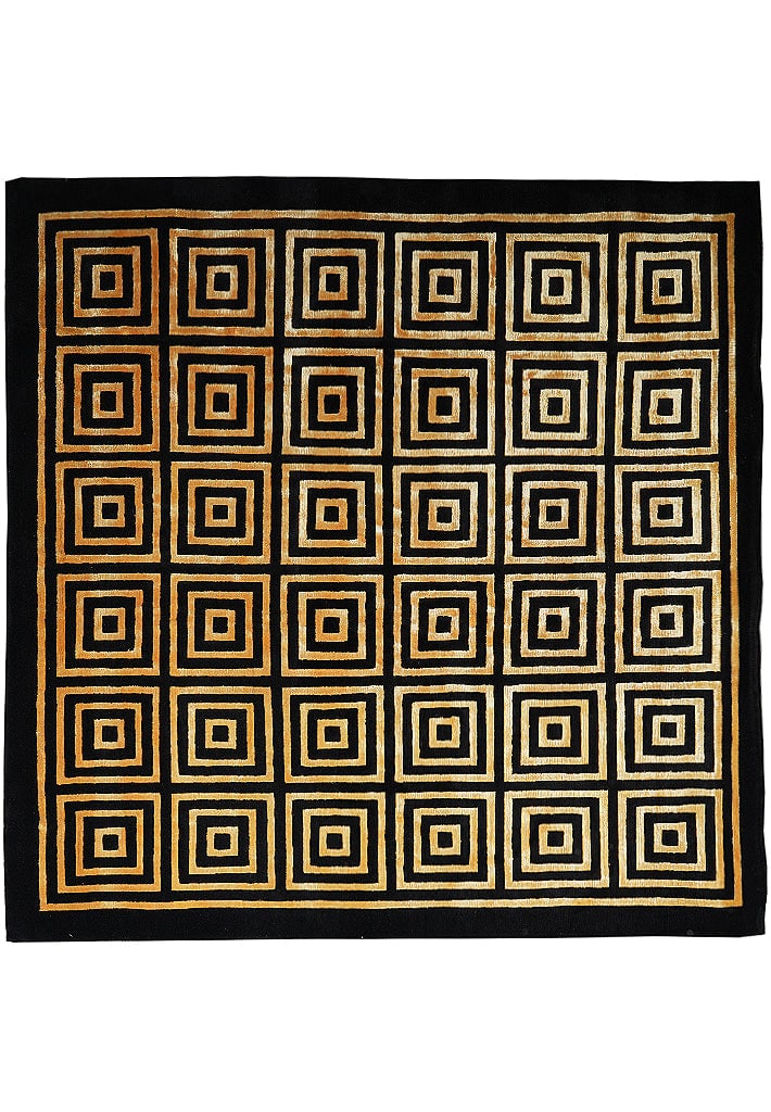 6.6 x 6.6 Handmade Wool Modern Square Rug Black Ivory India: 6.6 x 6.6 Handmade Wool Modern Square Rug Black Ivory India Free continental US Shipping This 6.6 x 6.6 square handmade wool modern rug features a contemporary design crafted by skilled artisans in In