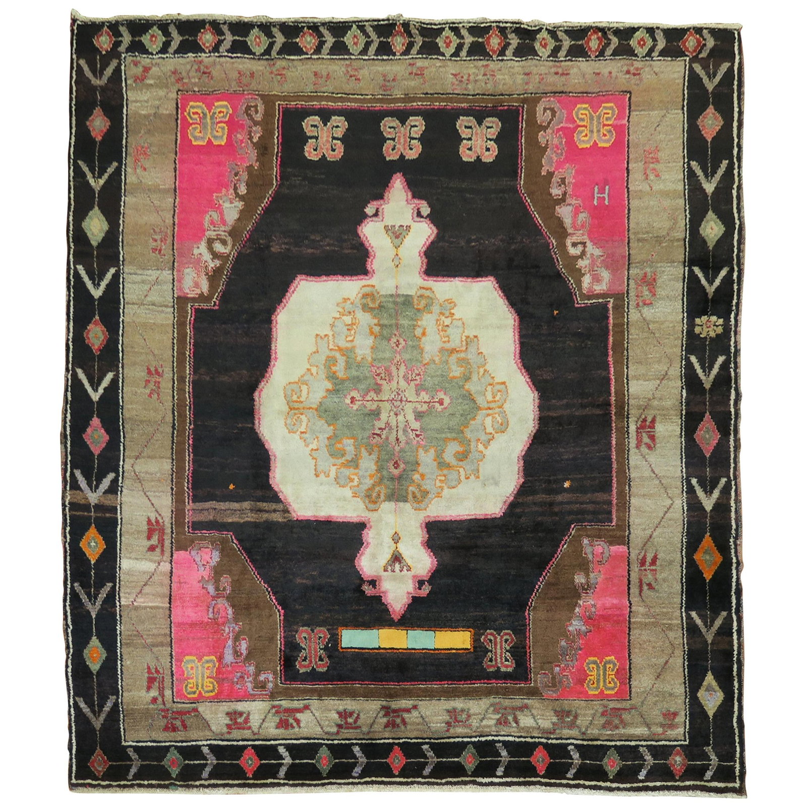 Mid Century Turkish Kars Wool Hand Knotted Square Rug: Mid Century Turkish Kars Wool Hand Knotted Square Rug Transform your space with this stunning Superfluous Square Bohemian Turkish Rug, a captivating mid-20th-century piece that embodies the Arts and C