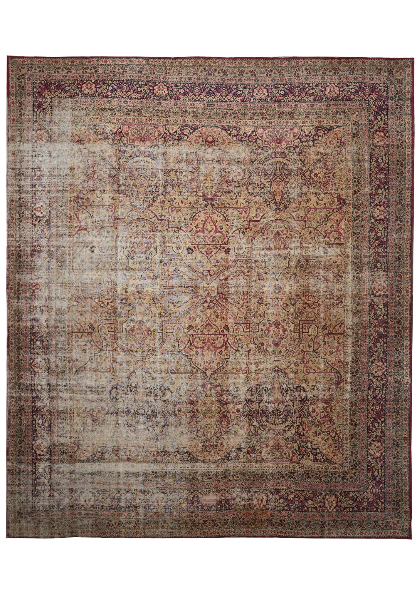Signed Authentic Antique Persian Kermanshah Rug 13.6 x 16 1930s: Signed Authentic Antique Persian Kermanshah Rug 13.6 x 16 1930s Free continental US Shipping This authentic antique Persian Kermanshah rug from the 1930s measures 13.6 x 16 feet. It is signed and pres