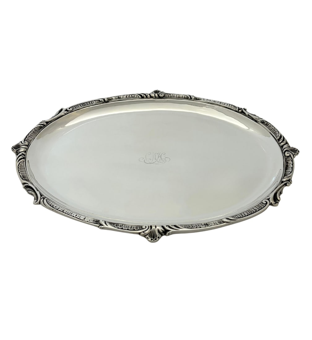 French Tiffany & Co Sterling Silver Oval Foliate Tray Monogram (1 of 3)