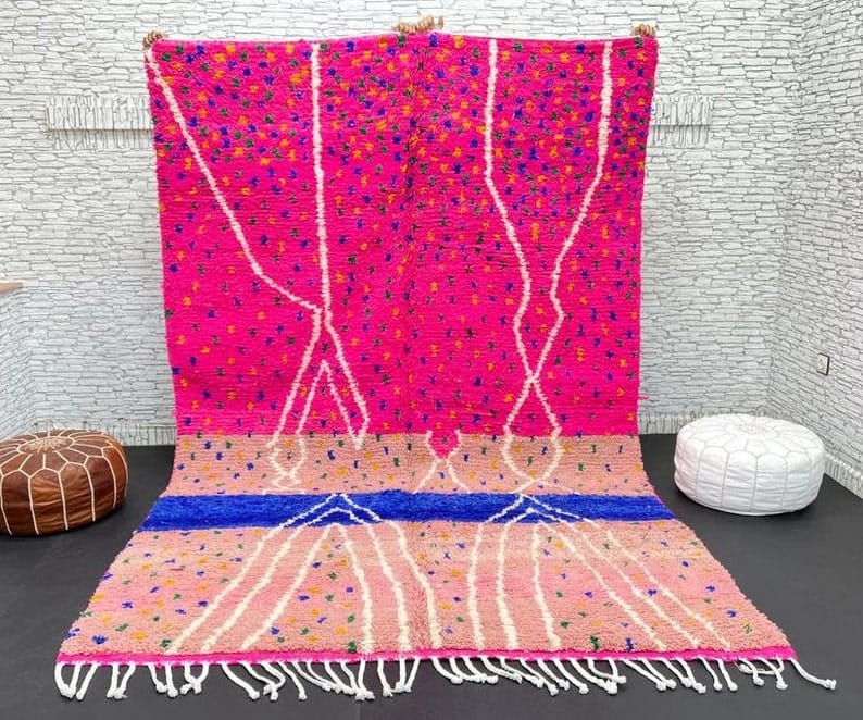 Luxury Handwoven Soft Pink Moroccan Berber Wool Rug 8 x 5: Luxury Handwoven Soft Pink Moroccan Berber Wool Rug 8 x 5 Enhance your living space with this Luxury Handwoven Authentic Soft Pink Moroccan Berber Wool Rug. Crafted with care in the Atlas Mountains by