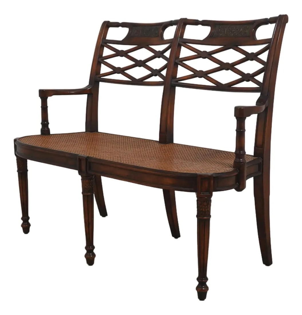 Regency Mahogany Cane Seat Bench Brass Inlay Theodore Alexander (1 of 10)