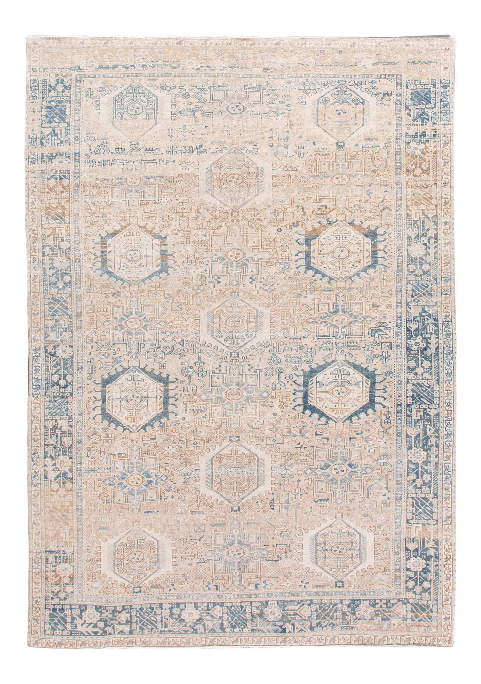Antique Persian Heriz Handmade Wool Rug Beige Multi-Medallion 7'10 x 11'2 (1 of 9)