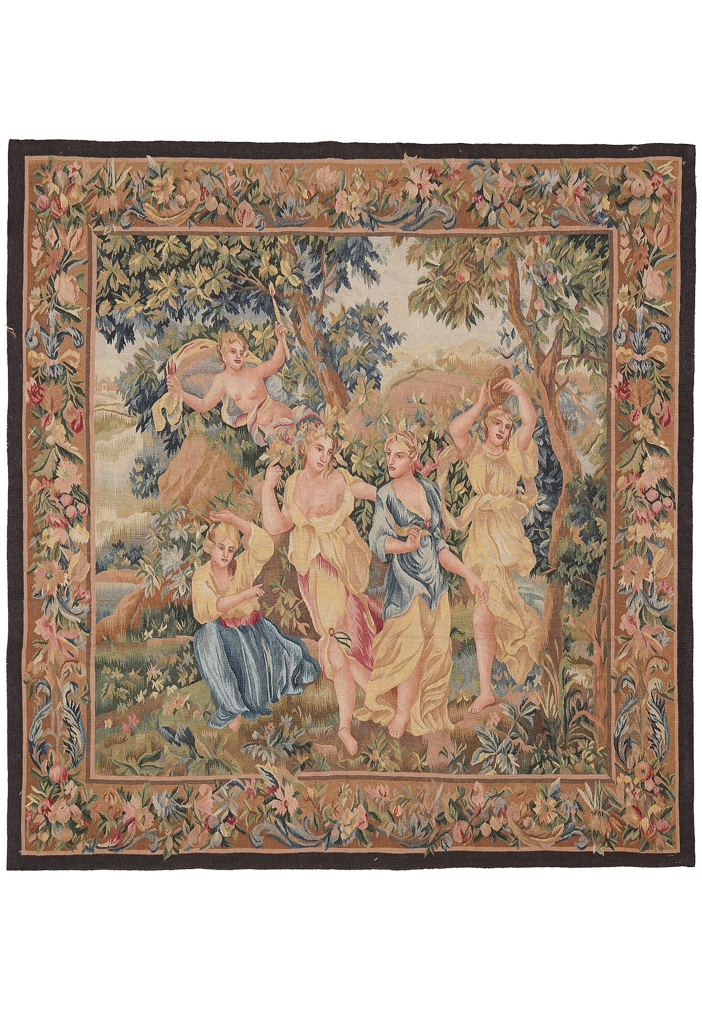 5 x 5 Handmade Tapestry Rug French 17th Century Pictorial Design: 5 x 5 Handmade Tapestry Rug French 17th Century Pictorial Design Free continental US Shipping This handmade tapestry area rug features a detailed pictorial scene inspired by 17th-century French design