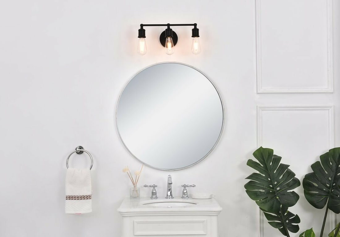 Black Metal 3-Light Wall Sconce Serif 15.4 in: Black Metal 3-Light Wall Sconce Serif 15.4 in Farmhouse-style 3-light wall sconce with a black finish and metal construction. It features an open shade design, downward light direction, and is intende