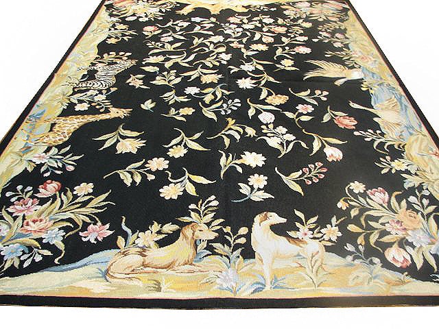 Handmade 6' x 9' Black Needlepoint Rooster Area Rug (1 of 6)