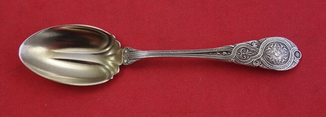 Wendt Moresque Sterling Silver Ice Cream Spoon Gold Wash 5 1/8" (1 of 2)