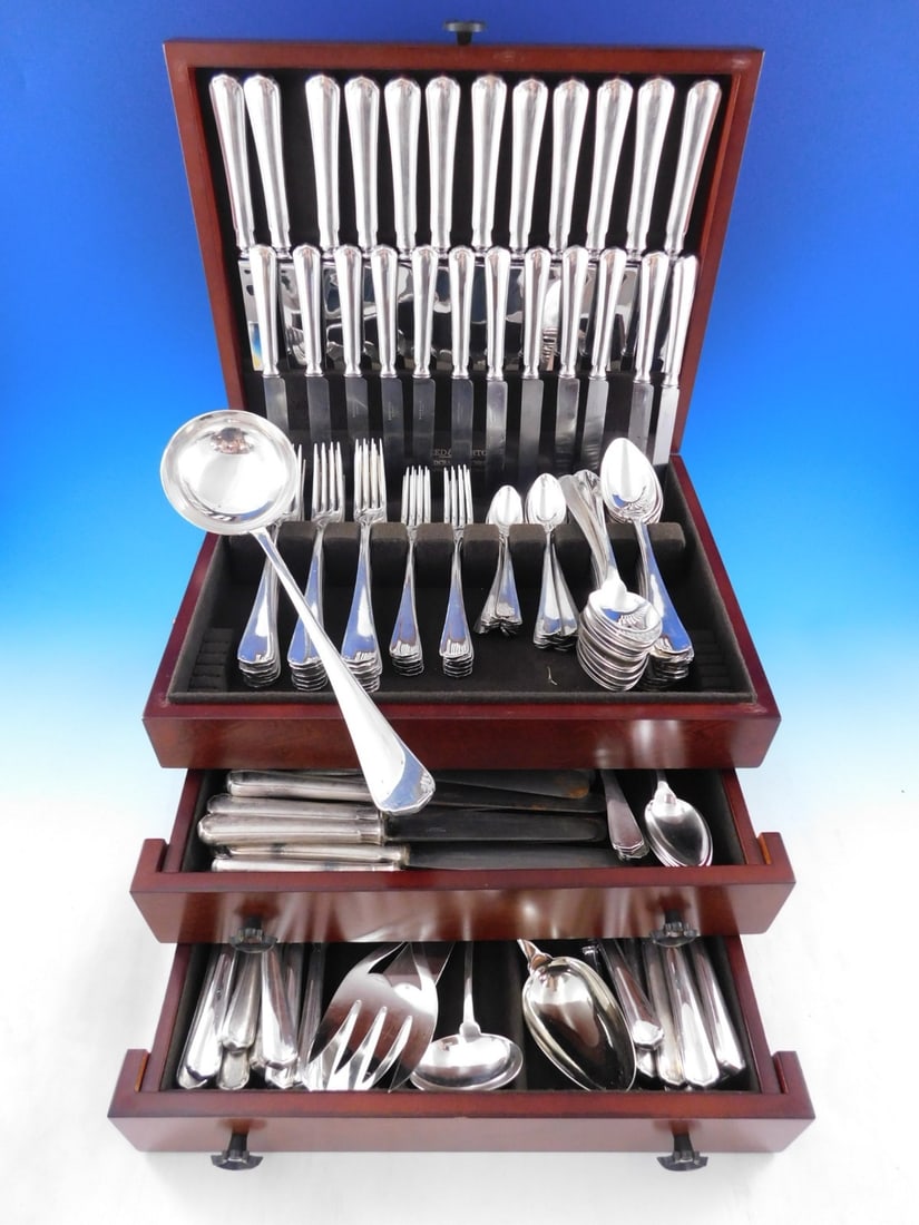 Christofle Japanais Silverplate Flatware Service 155 Pieces with Storage Chest: Christofle Japanais Silverplate Flatware Service 155 Pieces with Storage Chest This is a Christofle Japanais (Japanese pattern) silverplate flatware set made in France, comprising 155 pieces. The set 